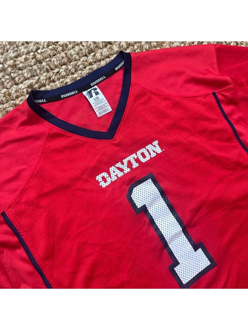 Vintage Russell Athletic Dayton Flyers #1 Football Jersey Red Mesh Mens Size L